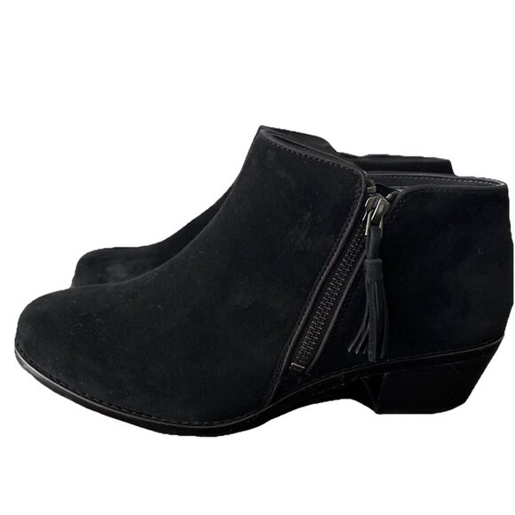 Vionic Hazal Womens Bootie Sz 8 Wedge Heel Black Suede Side Zip  Ankle Booties - Picture 1 of 6